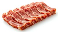 Fresh raw pork ribs with marbling texture on white background, meat cut showing natural pattern of fat and muscle fibers, isolated for culinary projects.
