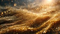 Luxurious golden glitter waves with sparkling bokeh effect creating an elegant abstract background for luxury product advertising.