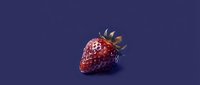 Fresh ripe strawberry with green leaves on purple background for healthy eating and nutrition concepts.