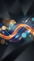 Abstract glowing wave with golden and blue particles flowing across dark background, representing energy, technology, data flow, and digital innovation for modern design projects.