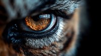 Close-up of owl eye with striking orange iris and detailed feathers showing natural wildlife beauty and intricate textures for nature photography projects.
