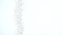 Abstract stream of dispersing particles and digital elements flowing downward on white background, isolated and ready for design use on websites, presentations, and marketing materials.