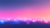 Dreamy pink and purple horizon with glowing bokeh lights creating magical atmosphere. Soft focus defocused sparkles fade into deep blue foreground for ethereal effect.