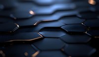 Dark metallic hexagonal pattern with glowing copper edges creates dramatic technological surface texture for modern backgrounds and presentations.