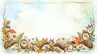 Watercolor autumn border with hedgehogs, mushrooms, and fall foliage on isolated white background, ready for greeting cards and seasonal designs.
