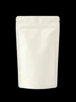 Blank cream kraft stand-up pouch with zipper isolated on transparent background, ready for packaging design, product mockups, print-on-demand, and branding applications.