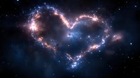 Heart-shaped nebula with glowing pink and blue cosmic dust clouds against starry space background for astronomy and romantic themes.