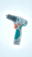 Compact cordless drill driver with turquoise and orange accents, featuring ergonomic grip design for home improvement projects and DIY construction work.
