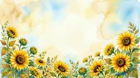 Watercolor sunflower border frame with yellow blooms and green leaves on soft pastel background for greeting cards, invitations and seasonal designs.