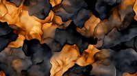 Abstract fluid art background with orange and black swirling smoke shapes creating dynamic contrast and movement. Organic flowing pattern for modern design projects.