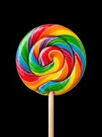 Colorful spiral lollipop with rainbow swirls isolated on transparent background, ready for t-shirt designs, clipart, stickers, and print-on-demand products.