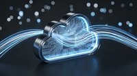 Cloud computing technology with glowing neon lines and circuit patterns, representing data storage, network infrastructure, and digital connectivity for tech and business applications.