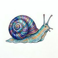 Colorful snail with spiral shell featuring blue, purple, and turquoise tones isolated on white background. Suitable for children's books, educational materials, and design projects.