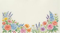 Watercolor floral border with roses, lavender, daisies, and wildflowers on white background, perfect for cards, invitations, and stationery.