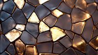 Metallic gold and dark brown mosaic pattern with irregular geometric shapes creating luxurious abstract background texture for design and decoration projects.