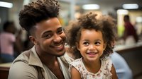 African American father and daughter sharing joyful moment together, genuine emotional connection captured in natural lighting, expressing love and happiness.