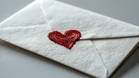 White envelope sealed with red heart-shaped wax seal on neutral background, perfect for love letters, wedding invitations, or Valentine's Day concepts.