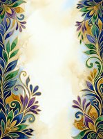 Ornamental floral border frame with decorative scrollwork in gold, blue, purple, and green on aged cream background. Isolated design element ready for invitations, certificates, and greeting cards.