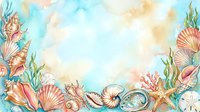 Watercolor underwater ocean frame with seashells, starfish, coral and seaweed creating decorative border on white background for marine design projects.
