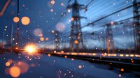 Atmospheric bridge silhouette at dusk with glowing bokeh lights and raindrops creating dreamy urban scene. Moody blue twilight cityscape with defocused light spots.