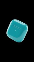 Teal glossy wireless earbuds charging case isolated on transparent background, ready for T-shirt design, stickers, clipart, and print on demand use.