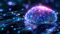 Digital brain with glowing neural networks and data streams representing artificial intelligence, machine learning and futuristic technology concepts.
