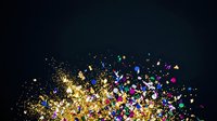 Colorful confetti and glitter particles exploding across dark background, creating festive celebration effect for party, event, and holiday design projects.