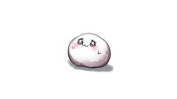 Cute round pink character with kawaii face expression and soft shading on white background, isolated design element for stickers and digital art.