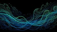 Abstract flowing waves in blue and turquoise colors on black background creating dynamic energy pattern for modern digital art and technology designs.