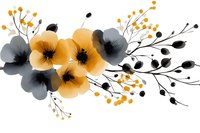 Elegant floral arrangement with yellow and gray pansies, decorative branches and berries on white background. Watercolor style botanical design for invitations.