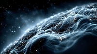 Abstract digital wave with flowing particles and glowing effects on dark background for technology and data visualization concepts.