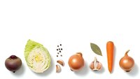 Fresh organic vegetables arranged in row on white background isolated for cooking and healthy eating recipes.