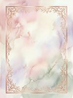 Soft watercolor background with rose gold ornamental frame border, pastel pink and lavender washes, isolated on white for invitations, cards, and design projects.