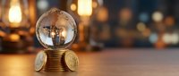 Glowing light bulb on stack of golden coins symbolizing bright business ideas, innovation investment, financial growth and creative solutions for success.