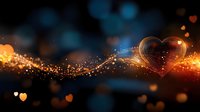 Glowing heart shape with magical golden light trail and sparkles on dark background, romantic bokeh effect creates dreamy atmosphere for Valentine's design.