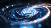 Luminous spiral galaxy with glowing blue and white stars swirling in cosmic space against dark background, creating mesmerizing astronomical formation.