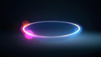 Glowing neon circle with gradient color transition from pink to blue, luminous ring effect on dark background creating futuristic atmosphere.
