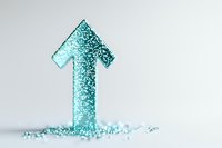 Turquoise glitter arrow pointing upward symbolizes growth, success and positive direction on light background, business concept for presentations and designs.