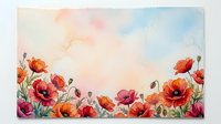 Watercolor poppy flowers border with soft pastel sky background for spring garden design and floral decoration projects.