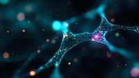 Glowing neural network connections with vibrant cyan and magenta colors against dark background create futuristic scientific visualization of artificial intelligence.