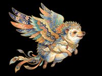 Ornate fantasy creature with wings, golden and blue decorative patterns, isolated on transparent background. Ready for t-shirt design, clipart, stickers, sublimation, and print-on-demand projects.