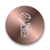 Cloud computing mobile security icon with smartphone and shield symbol on rose gold gradient circle background isolated on white for app design.