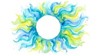 Vibrant watercolor sun with flowing rays in blue and yellow tones, isolated on white background, ready for design projects, posters, and creative applications.