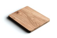Wooden cutting board made of natural oak with visible wood grain texture on white background, isolated kitchen utensil for food preparation and serving.