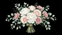 Watercolor wedding bouquet with blush roses, white peonies, and eucalyptus, isolated on transparent background. For stickers, cards, t-shirt design, sublimation, print on demand.
