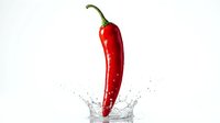 Red chili pepper with water splash isolated on white background, suitable for food and cooking design projects.
