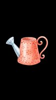 Coral watering can with floral pattern and blue spout, isolated on transparent background. Ready for t-shirt designs, clipart, stickers, sublimation, and print-on-demand projects.