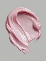 Pink cosmetic cream smear texture with glossy sheen and smooth swirl pattern on gray background, isolated product sample for beauty and skincare marketing.
