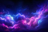 Vibrant cosmic nebula with flowing blue and pink energy waves against dark space background, creating ethereal aurora-like patterns in starry universe.