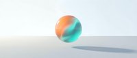 Translucent sphere with gradient orange and turquoise colors casting shadow on white surface, isolated for design projects and digital compositions.